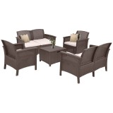 Set mobilier gradina Leziter Venus II, 6 locuri, maro, Rattan, rezistent UV