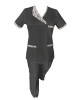 Costum Medical Pe Stil, Negru cu Elastan Cu Paspoal si Garnitură Stil Japonez, Model Nicoleta - XL, XS