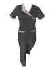 Costum Medical Pe Stil, Negru cu Elastan Cu Paspoal si Garnitură Stil Japonez, Model Nicoleta - 3XL, 4XL