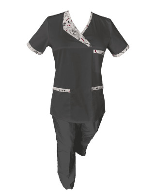 Costum Medical Pe Stil, Negru cu Elastan Cu Paspoal si Garnitură Stil Japonez, Model Nicoleta - XS, L foto