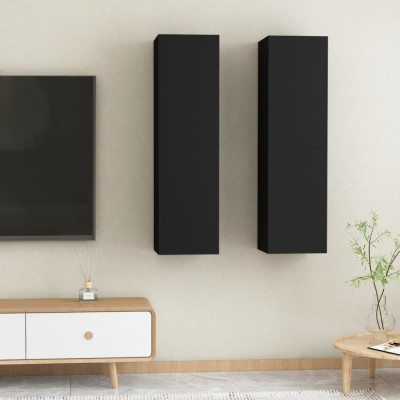 Comode TV, 2 buc., negru, 30,5x30x110 cm, lemn prelucrat foto