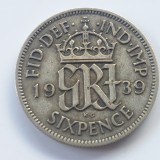 Anglia 6 pence 1939 argint, Europa