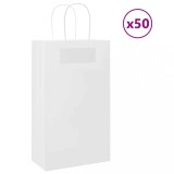 Pungi H&acirc;rtie Albe 21x11x36 cm, 50 Buc, M&acirc;nere, vidaXL, 10kg, Kraft, Sacose Cadou, Cumparaturi, Durabile, Reciclabile