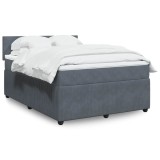 Gossi pat box spring cu saltea, gri inchis, 160x200 cm, catifea
