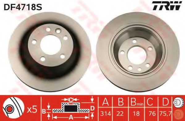 Disc frana VW TRANSPORTER V caroserie (7HA, 7HH, 7EA, 7EH) (2003 - 2016) TRW DF4718S