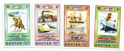 Bhutan - A 100-a aniversare a U.P.U., 1974 - valori neobliterate foto