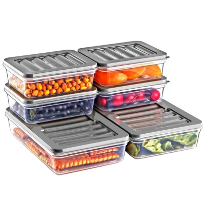 Set GinzaMaison Freshbox pentru pastrare si depozitare alimente, 6 Cutii cu capac (4X600 ml, 2X1200 ml), Alb Transparent, Capac Gri foto