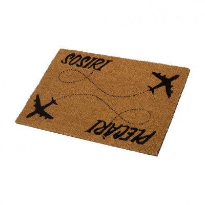Covoras intrare Heinner Home, 60 x 40 cm, PVC, material iarba de mare, imprimeu avion plecari/sosiri foto