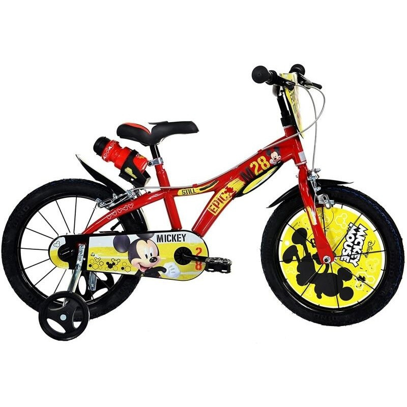 Bicicleta pentru copii Mickey Mouse Dino Bikes, 16 inch, jante compozit, roti  ajutatoare incluse, maxim 60 kg, 5-7 ani | Okazii.ro