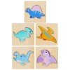 Puzzle din lemn cu dinozauri, 11 x 11 cm, Lean 22030