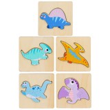 Puzzle din lemn cu dinozauri, 11 x 11 cm, Lean 22030