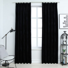 vidaXL Draperii opace, 2 buc., negru, 140x225 cm, catifea, cu cârlige