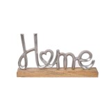 Decoratiune metalica cu baza din lemn, Model Home, 31.5x17 cm, ATU-089063, Oem