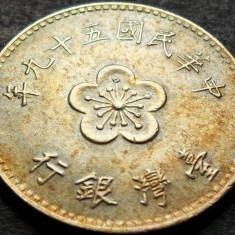 Moneda exotica 1 NEW DOLLAR - TAIWAN, anul 1977 * cod 80 B