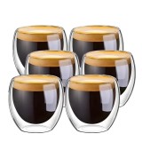 Set 6 cesti cafea termice cu pereti dubli Koken strat protector, Cana din sticla borosilicata, 80 ml, Transparent