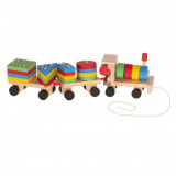 Trenulet din lemn, sortator de forme geometrice multicolor 30 cm, Oem