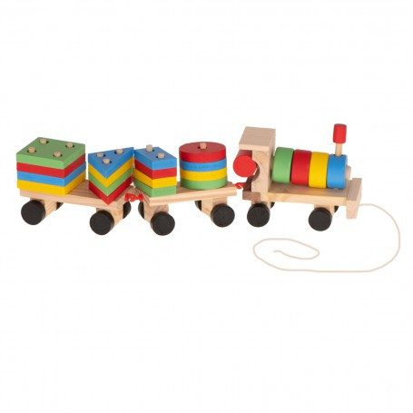 Trenulet din lemn, sortator de forme geometrice multicolor 30 cm