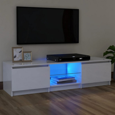 vidaXL Comodă TV cu lumini LED, alb extralucios, 120x30x35,5 cm foto