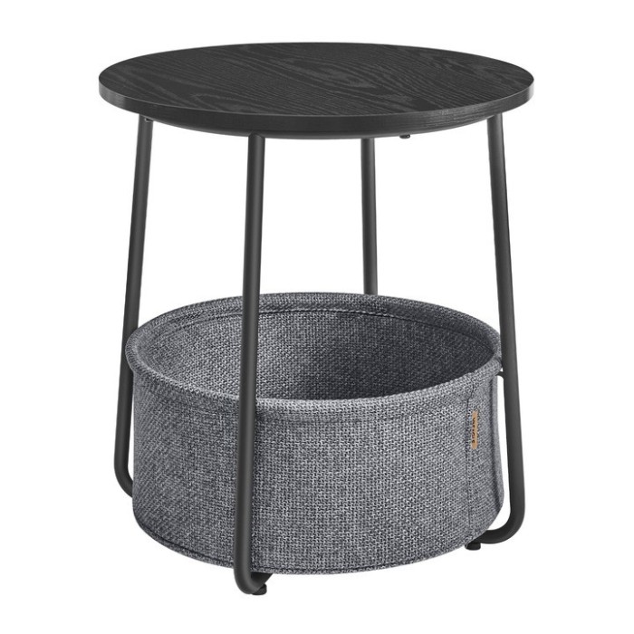 VASAGLE Masuta de cafea rotunda cu cos de stofa, stil modern, 45x50cm, negru-gri Household NewTrend