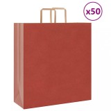 vidaXL Saci Hartie Rosii 45x17x48cm, 50 Buc, Manere Maro, 120 g/mp, 10kg, Cadou, Cumparaturi, Petrecere