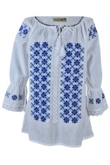 Bluza tip ie dama B23, alb cocos/albastru , marimea 2XL