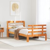 VidaXL Cadru de pat cu tăblie, maro ceruit, 75x190 cm, lemn masiv pin