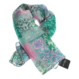 Esarfa matase verde cu imprimeu floral 50 x 50 cm