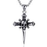 Colier lant Barbati cu pandantiv otel inoxidabil JustZen Dagger lungime 55cm grosime 3mm Argintiu indragostiti aniversare zi de nastere sarbatori