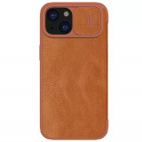 Cumpara ieftin Husa pentru iPhone 15, Nillkin QIN Leather Case, Brown