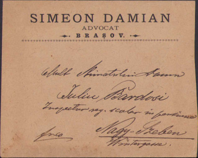 HST 231S Plic antet Simeon Damian avocat Brașov ante 1918 foto