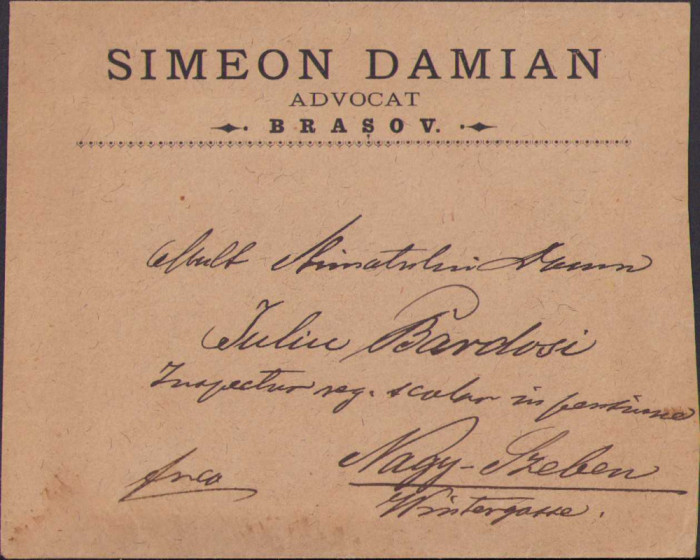 HST 231S Plic antet Simeon Damian avocat Brașov ante 1918