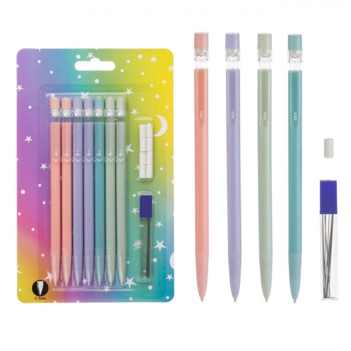 Set Creioane Mecanice, Multicolor, 0.5mm, 9 Bucăți, Radiere Incluse