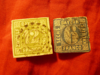 2 Timbre Bavaria 1862 : 6kr si 12 kr stampilate foto