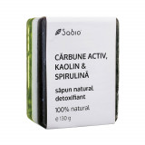 Sapun natural detoxifiant cu carbune activ + kaolin si spirulina, 130g, Sabio