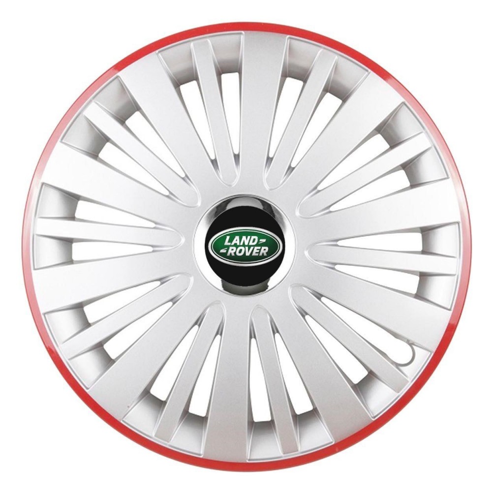 Set 4 Capace Roti pentru Land Rover, model Falcon Silver Cu Rama Rosie ...