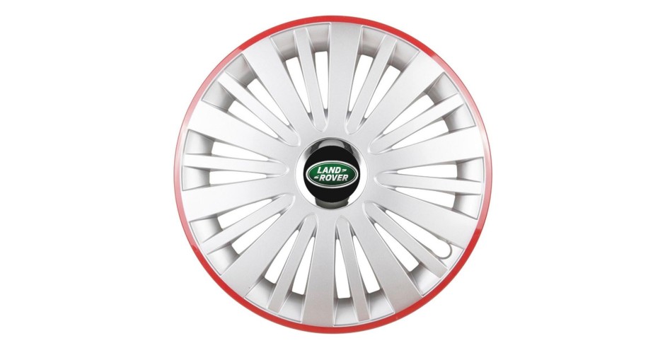 Set 4 Capace Roti pentru Land Rover, model Falcon Silver Cu Rama Rosie ...