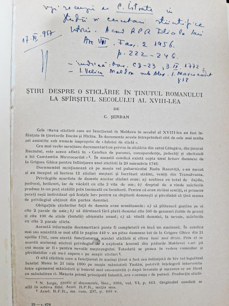 Stiri despre o sticlarie din tinutul Romanului la sfarsitul secolului al XVIII-lea - C. Serban