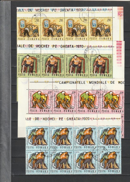C.M. DE HOCHEI PE GHEATA ( LP 718 ) 1970 OBLITERATA BLOC DE 8