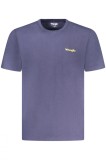 Cumpara ieftin Tricou barbati, cu mini imprimeu cu text galben, Regular fit, Bleumarin, S
