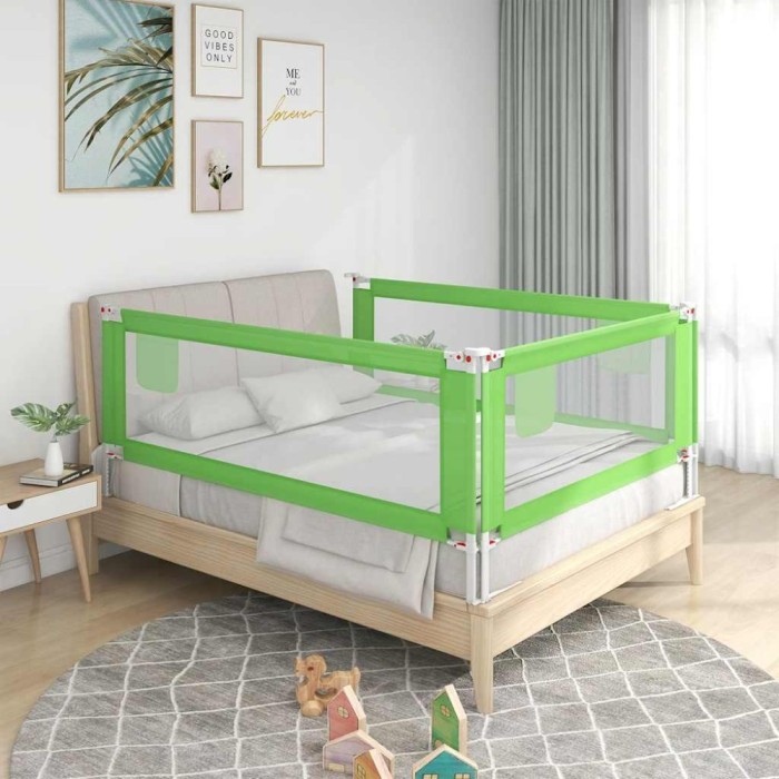 Balustradă de protecție pat copii, verde, 160x25 cm, textil