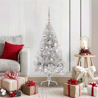 vidaXL Brad de Crăciun artificial pre-iluminat Argintiu 120 cm PET 3397182 foto