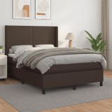 VidaXL Pat box spring cu saltea, maro, 140x200 cm, piele ecologică