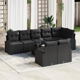 vidaXL Set de canapele de grădină cu 9 piese și perne, Crem, Ratan sintetic