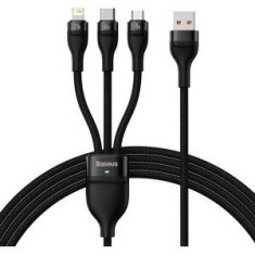 Cablu alimentare si date Baseus Flash, One-for-three Retractable, pt smartphone,USB la Micro-USB+Lightning + USB Type-C 66W, 1.2m, negru foto