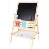 Cumpara ieftin Tabla cu doua fete tip sevalet cu tavita depozitare, numaratoare, ceas, numere, marker, creta si burete incluse, dimensiune 34x42x65 cm