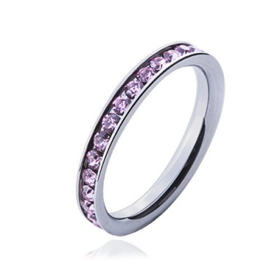 Inel cu zirconii roz - verighetă din oțel - Marime inel: 52 foto