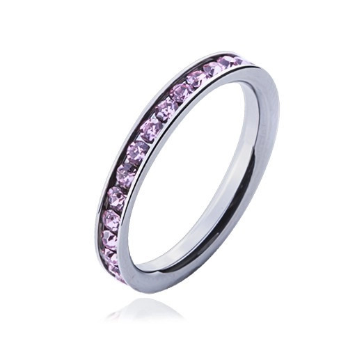 Inel cu zirconii roz - verighetă din oțel - Marime inel: 50