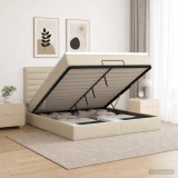 Cumpara ieftin Pat Ottoman cu Saltea si LED Crem 180 x 200 cm Tesatura