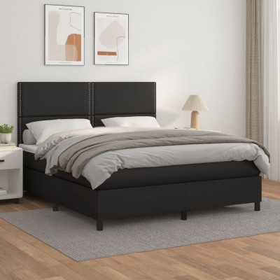 vidaXL Pat box spring cu saltea, negru, 160x200 cm, piele ecologică 3142791 foto
