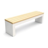 Banca stradala Marmore din beton cu aspect de marmura alba, sezut din lemn de stejar 150 cm